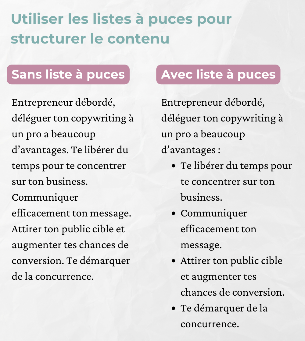 structurer-texte-avec-liste-a-puces Semrush vue d'ensemble des mots clés